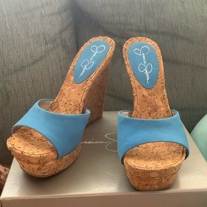 perfect condition, barely used jessica simpson blue open toed high heels